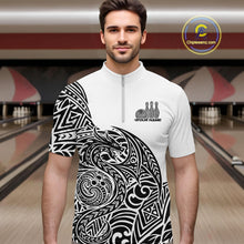 Load image into Gallery viewer, Custom Black And White Tribal Dragon Men Bowling Quarter-Zip Shirt, Polynesian Bowling Shirt IPHW10340