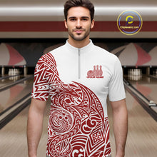 Load image into Gallery viewer, Custom Red And White Tribal Dragon Men Bowling Quarter-Zip Shirt, Polynesian Bowling Shirt IPHW10341