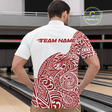 Load image into Gallery viewer, Custom Red And White Tribal Dragon Men Bowling Quarter-Zip Shirt, Polynesian Bowling Shirt IPHW10341