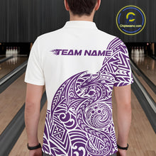Load image into Gallery viewer, Custom Purple And White Tribal Dragon Men Bowling Polo Shirt, Polynesian Bowling Shirt IPHW10343