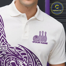 Load image into Gallery viewer, Custom Purple And White Tribal Dragon Men Bowling Polo Shirt, Polynesian Bowling Shirt IPHW10343