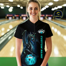 Load image into Gallery viewer, Custom Women Bowling Quarter Zip Shirts Blue Dragon Bowling Team Jerseys Bowling League IPHW5351