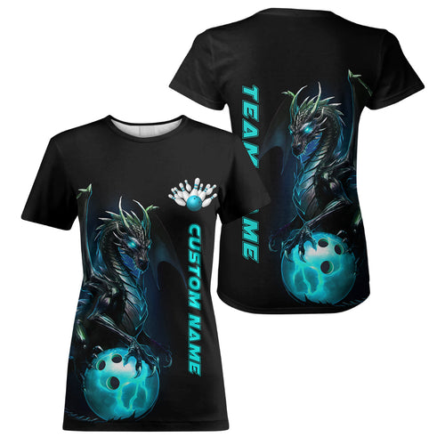 Custom Women Bowling T-Shirts Blue Dragon Bowling Team Jerseys Bowling League Outfits IPHW5351