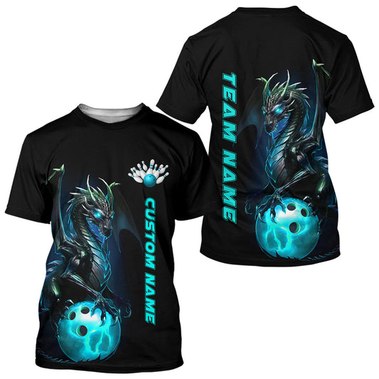 Custom Men Bowling T-Shirts Blue Dragon Bowling Team Jerseys Bowling League Outfits IPHW5351