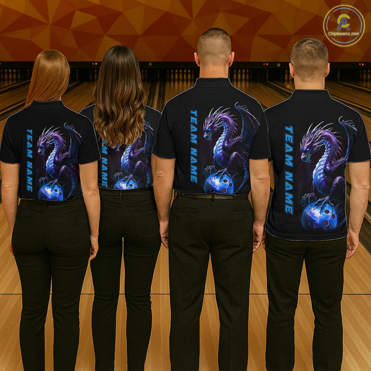 Personalized Blue Dragon Bowling Team Jerseys Men Polo Shirts Bowling League Shirts IPHW5353