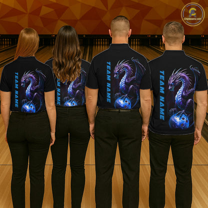 Personalized Blue Dragon Bowling Team Jerseys Men Polo Shirts Bowling League Shirts IPHW5353