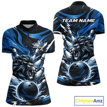 Load image into Gallery viewer, Custom Deep Blue Flame Bowling Ball Lion Bowling Jersey, Women Quarter-Zip Bowling Shirt IPHW10349