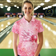 Load image into Gallery viewer, Custom Elegant Pink Butterfly And Roses Women Bowling Polo Shirt, Ladies Outfit IPHW11142
