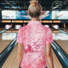 Load image into Gallery viewer, Custom Elegant Pink Butterfly And Roses Women Bowling Polo Shirt, Ladies Outfit IPHW11142