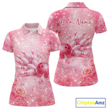 Load image into Gallery viewer, Custom Elegant Pink Butterfly And Roses Women Bowling Polo Shirt, Ladies Outfit IPHW11142