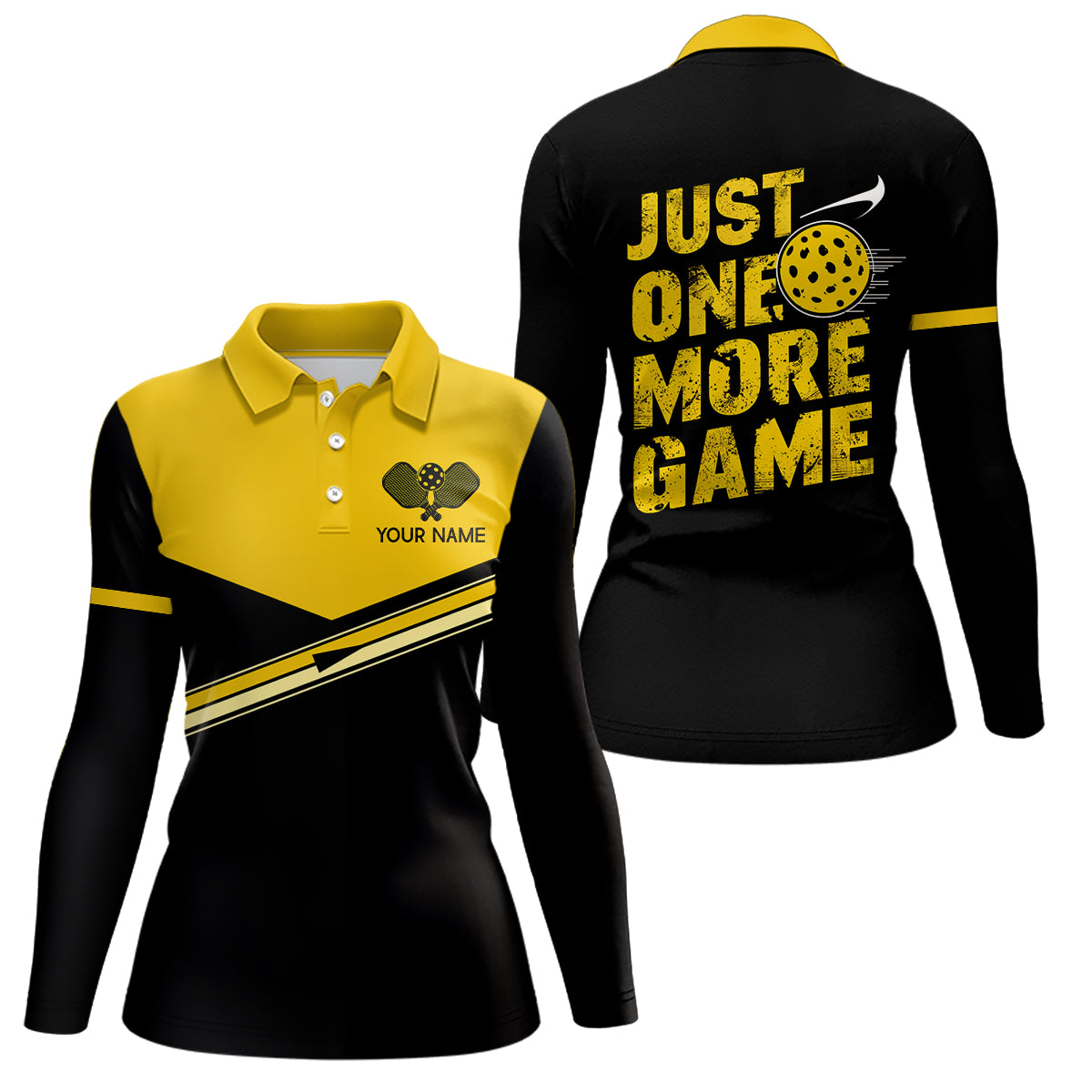 "Just One More Game" Custom Yellow Pickleball Polo Shirts For Men, Pickleball Uniform Apparel IPHW6722
