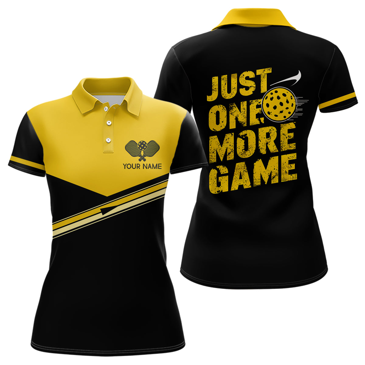 "Just One More Game" Custom Yellow Pickleball Polo Shirts For Men, Pickleball Uniform Apparel IPHW6722