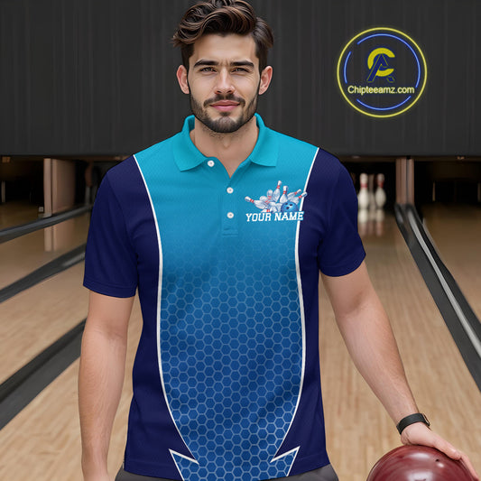 Custom Blue Bowling Team Polo Shirts For Men, Blue Bowling Jerseys Team Uniform IPHW9429