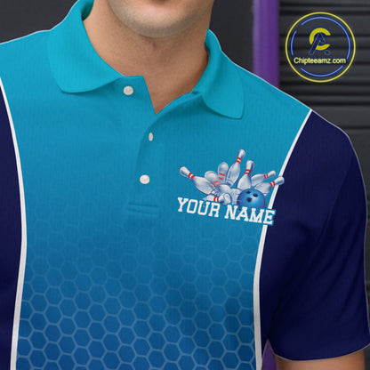 Custom Blue Bowling Team Polo Shirts For Men, Blue Bowling Jerseys Team Uniform IPHW9429