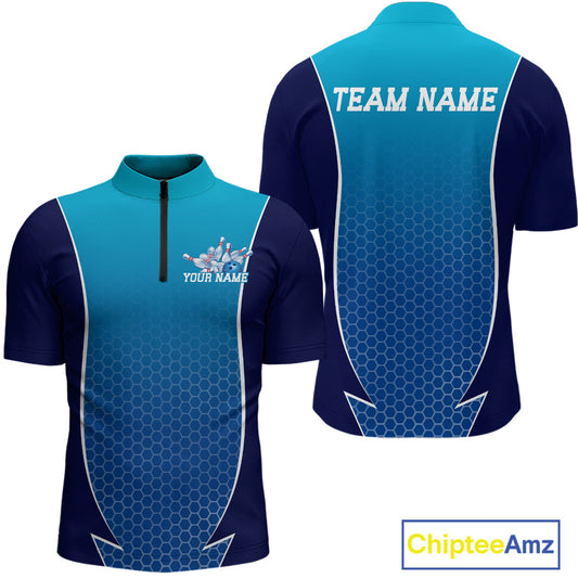 Custom Blue Bowling Team Quarter-Zip Shirts For Men, Blue Bowling Jerseys Team Uniform IPHW9429