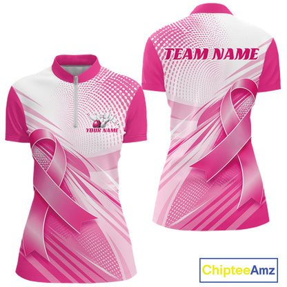 Custom Breast Cancer Awareness Pink Ribbon Bowling Women Shirt, Bowling League Shirt IPHW12048
