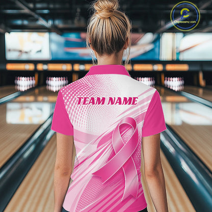 Custom Breast Cancer Awareness Pink Ribbon Bowling Women Shirt, Bowling League Shirt IPHW12048