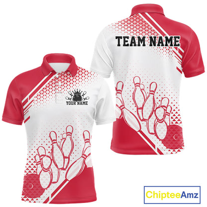 Custom White And Red Geometric Classic Retro Bowling Team Men Polo Shirt IPHW12060