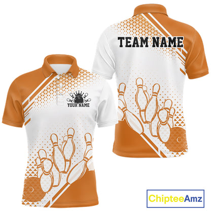 Custom White And Orange Geometric Classic Retro Bowling Team Men Polo Shirt IPHW12061