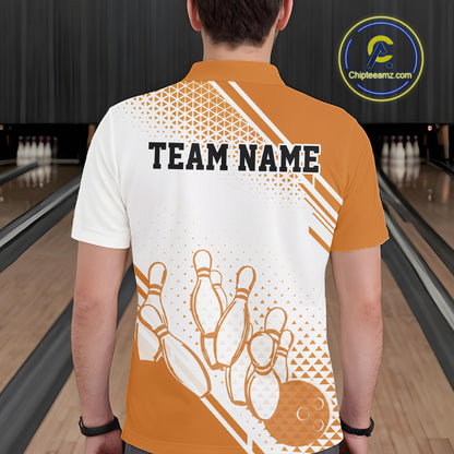 Custom White And Orange Geometric Classic Retro Bowling Team Men Polo Shirt IPHW12061