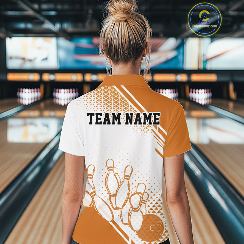 Custom White And Orange Geometric Classic Retro Bowling Team Women Quarter-Zip Shirt IPHW12061
