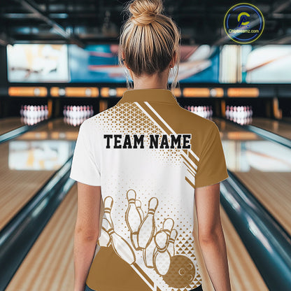 Custom White And Brown Geometric Classic Retro Bowling Team Women Quarter-Zip Shirt IPHW12062