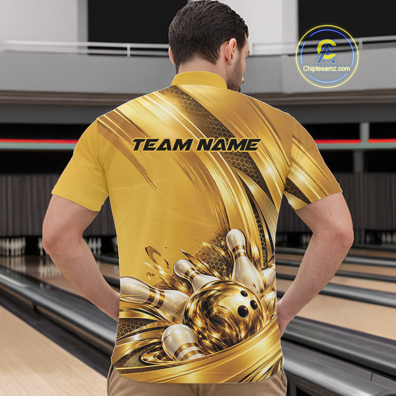 Custom Golden Bowling Ball And Pins Bowling Team League Men Quarter Zip Shirt IPHW12835