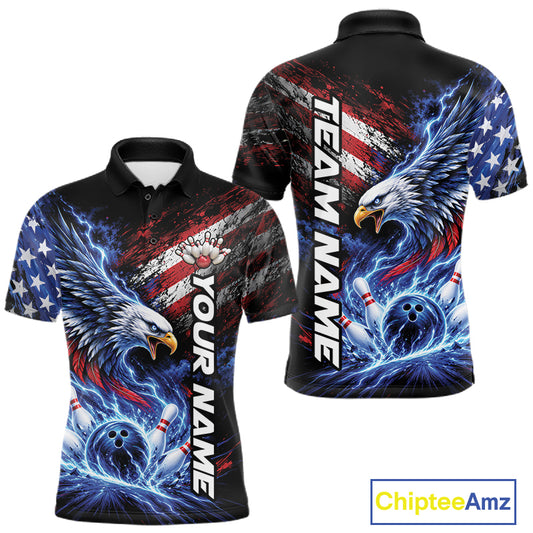 Custom Patriotic American Eagle Bowling Jerseys, US Flag Bowling Men Polo Shirt IPHW12375