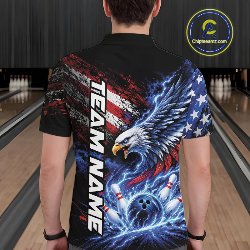 Custom Patriotic American Eagle Bowling Jerseys, US Flag Bowling Men Polo Shirt IPHW12375