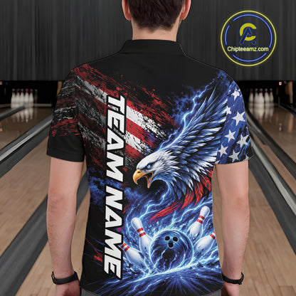 Custom Patriotic American Eagle Bowling Jerseys, US Flag Bowling Men Polo Shirt IPHW12375
