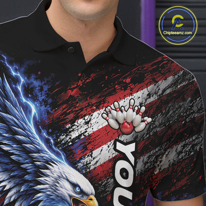 Custom Patriotic American Eagle Bowling Jerseys, US Flag Bowling Men Polo Shirt IPHW12375