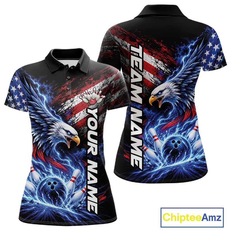 Custom Patriotic American Eagle Bowling Jerseys, US Flag Bowling Women Polo Shirt IPHW12375