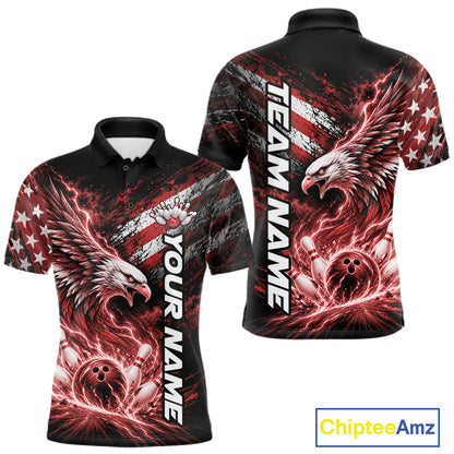 Custom Patriotic Red American Eagle Bowling Jerseys, US Flag Bowling Men Polo Shirt IPHW12376