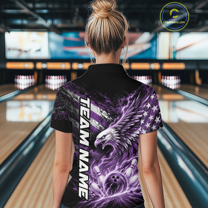 Custom Patriotic Purple American Eagle Bowling Jersey, US Flag Bowling Women Quarter-Zip IPHW12378