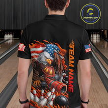 Load image into Gallery viewer, Custom Patriotic Flame Eagle Men Bowling Team Shirt, Firefighter Bowling Shirt IPHW10202