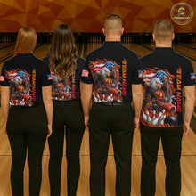 Load image into Gallery viewer, Custom Patriotic Flame Eagle Men Bowling Team Shirt, Firefighter Bowling Shirt IPHW10202