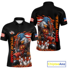 Load image into Gallery viewer, Custom Patriotic Flame Eagle Men Bowling Team Shirt, Firefighter Bowling Shirt IPHW10202