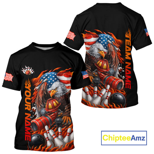 Custom Patriotic Flame Eagle Men Bowling Team, Firefighter Bowling IPHW10202