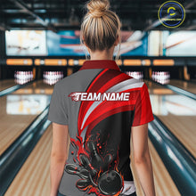 Load image into Gallery viewer, Custom Black, Red And Gray Flame Bowling Women Quarter-Zip Shirt, Bowling League Shirt IPHW9273