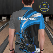 Load image into Gallery viewer, Custom Black, Blue And Gray Flame Bowling Polo Shirts For Men, Bowling Team League Shirt IPHW9274
