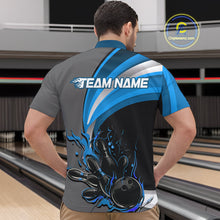 Load image into Gallery viewer, Custom Black, Blue And Gray Flame Bowling Quarter-Zip Shirts For Men, Bowling Team League Shirt IPHW9274