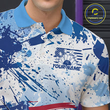 Load image into Gallery viewer, Custom Blue Camo Patriotic Bowling Polo Shirts For Men, Bowling Team Uniform IPHW9595
