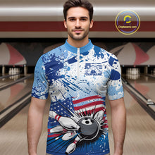 Load image into Gallery viewer, Custom Blue Camo Patriotic Bowling Quarter-Zip Shirts For Men, Bowling Team Uniform IPHW9595