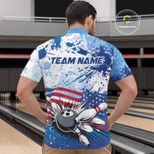 Load image into Gallery viewer, Custom Blue Camo Patriotic Bowling Quarter-Zip Shirts For Men, Bowling Team Uniform IPHW9595