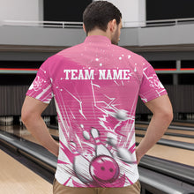 Load image into Gallery viewer, Custom White And Pink Bowling Team Men Quarter-Zip Shirts, Bowling Ball And Pins Jerseys IPHW9601