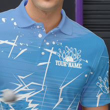 Load image into Gallery viewer, Custom White And Blue Bowling Team Men Polo Shirts, Bowling Ball And Pins Jerseys IPHW9602