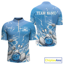 Load image into Gallery viewer, Custom White And Blue Bowling Team Men Quarter-Zip Shirts, Bowling Ball And Pins Jerseys IPHW9602