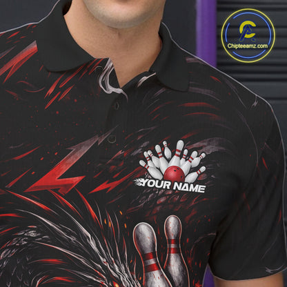 Custom Black And Red Dragon Bowling Jerseys, Dragon Bowling Team Men Polo Shirt IPHW10362