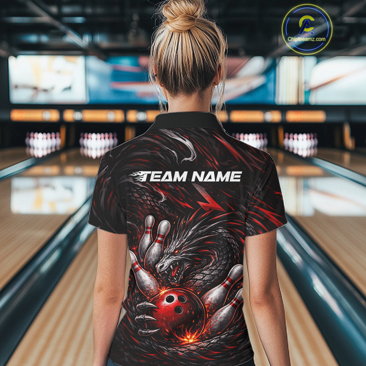 Custom Black And Red Dragon Bowling Jerseys, Dragon Bowling Team Women Quarter-Zip Shirt IPHW10362