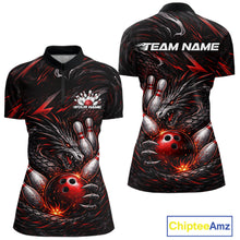 Load image into Gallery viewer, Custom Black And Red Dragon Bowling Jerseys, Dragon Bowling Team Women Quarter-Zip Shirt IPHW10362